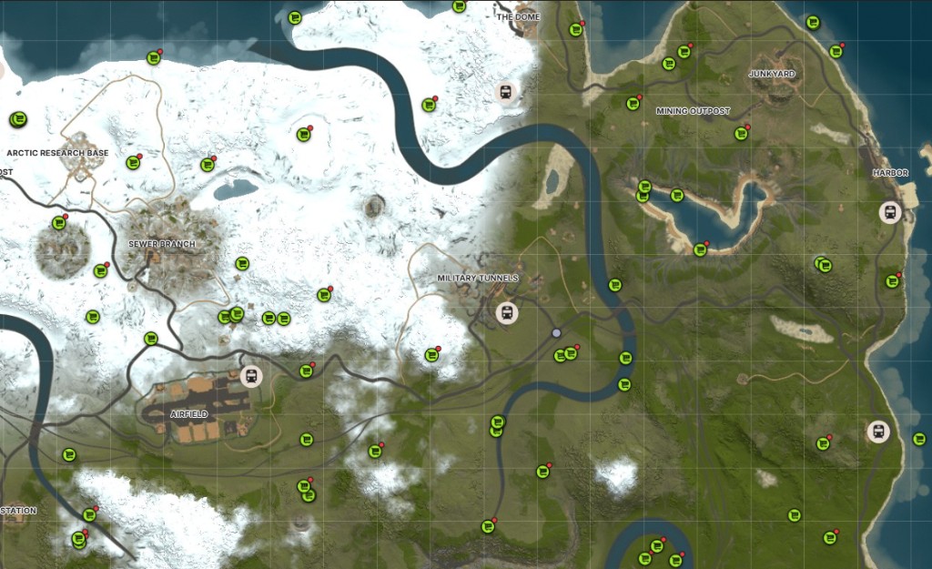 Rust server map with monuments, vending machines and team markers